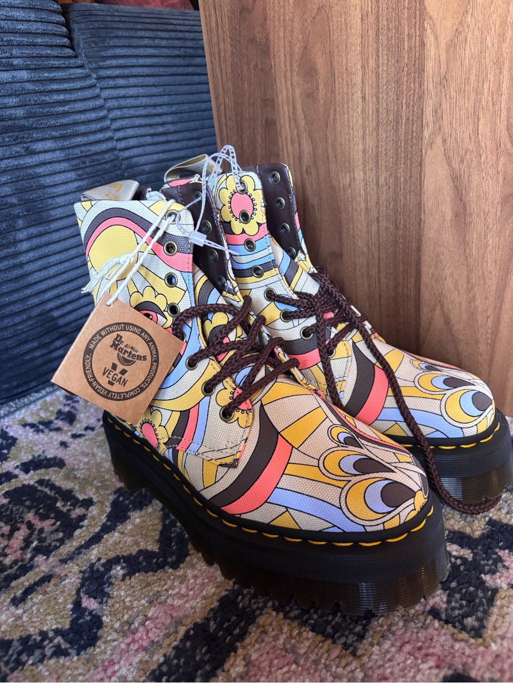 Dr. Martens Multicolor Psychedelic Print Lace-Up Platform Boots